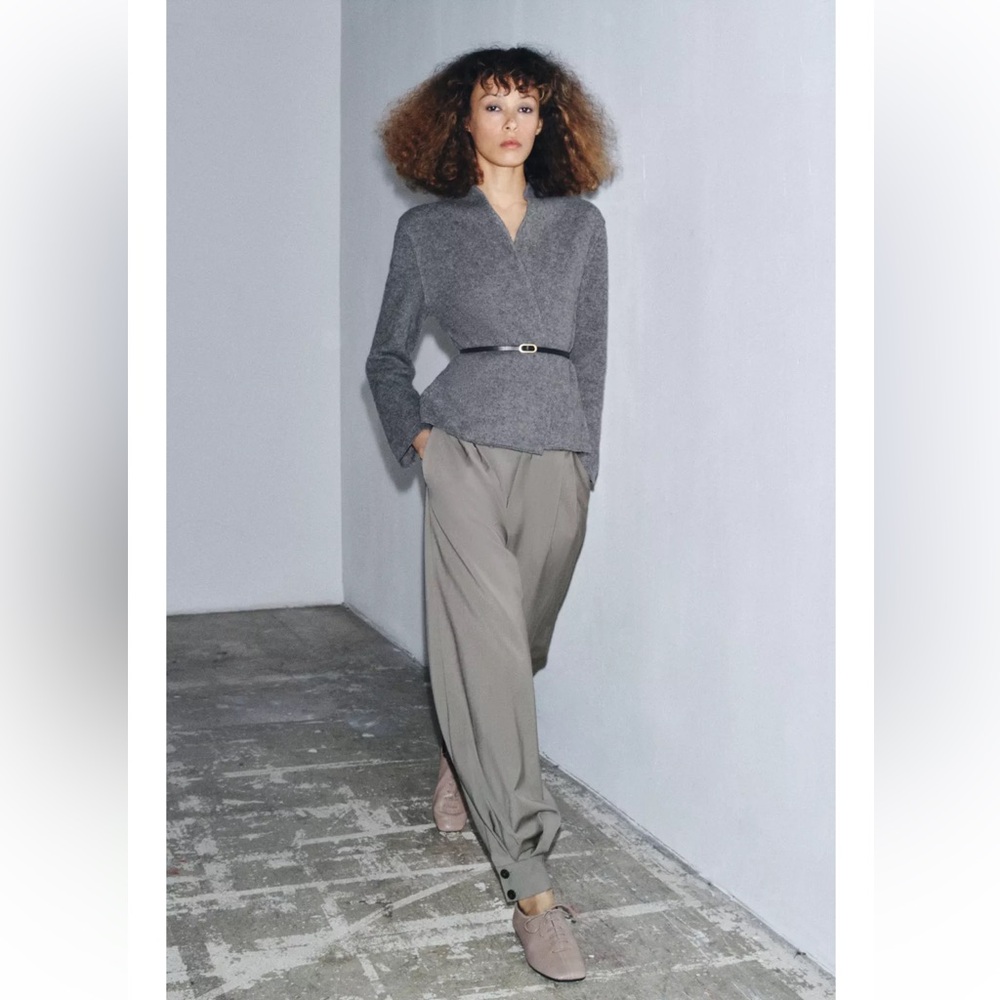 Zara limited edition Elegant Gray Women's wool balloon Pants bottom cuffed hem